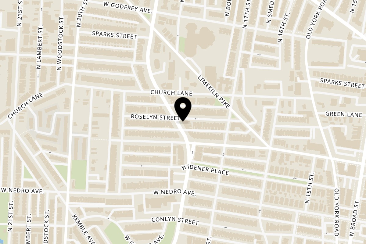 Map showing the location of MOM FOOD MARKET on 5977 Ogontz Ave in Philadelphia